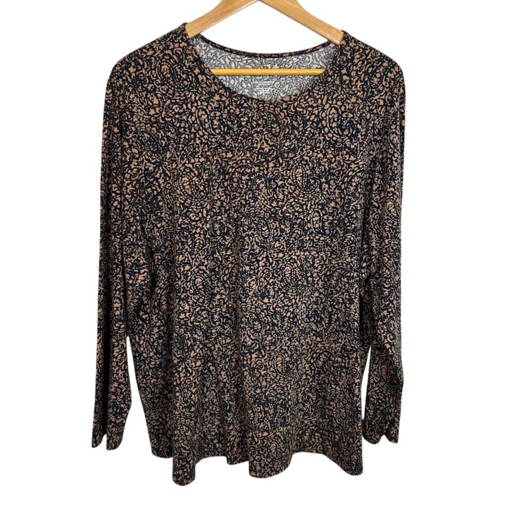 J Jill PureJill 3X Shirttail Tee Pima Cotton Long Sleeve Paisley Abstract
